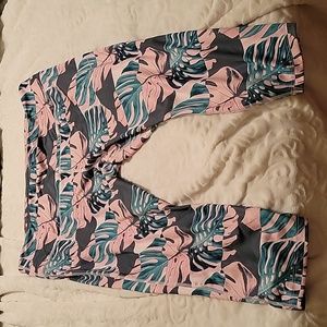 Nike Pink and Teal Leaf Print Capris
